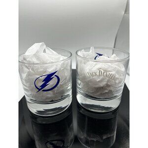 2 x Jack Daniels Whiskey Scotch Glasses NHL Tampa Bay Lightning Limited Edition